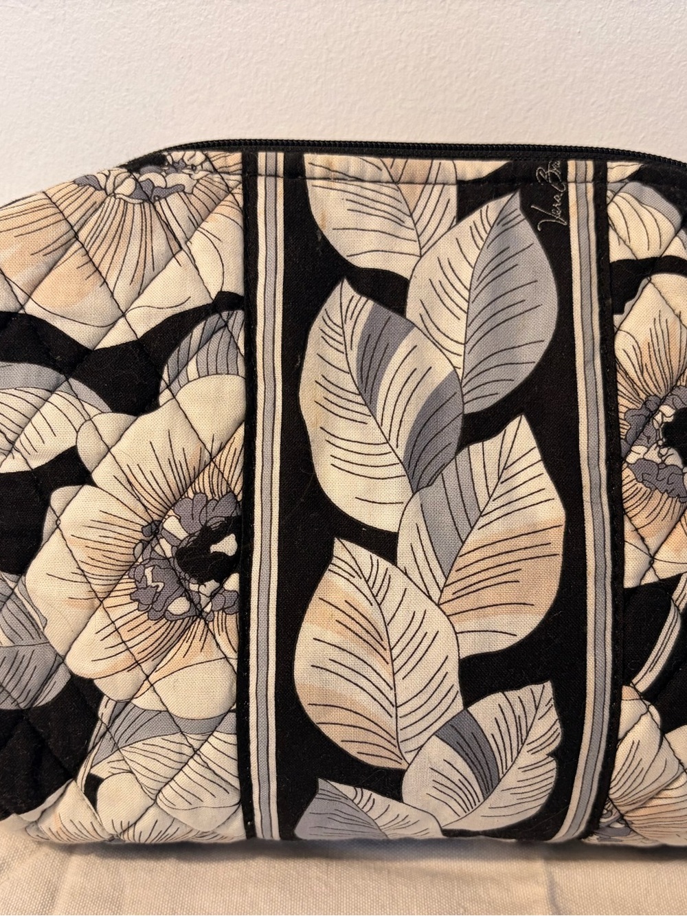 Vera Bradley Black, Cream & Gray Floral Quilted Cosmetic Pouch